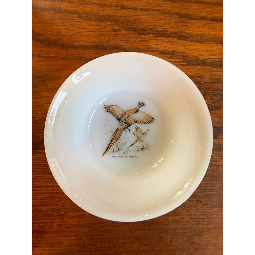 Fire-King Game Bird Cereal Bowl 5in White Good Pheasant Vintage
